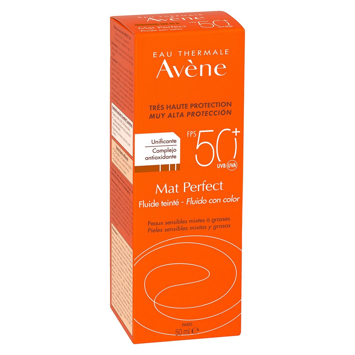 AVENE - Protector Solar Facial Fluido Mat Perfect FPS 50+ con color 50 ml Avene