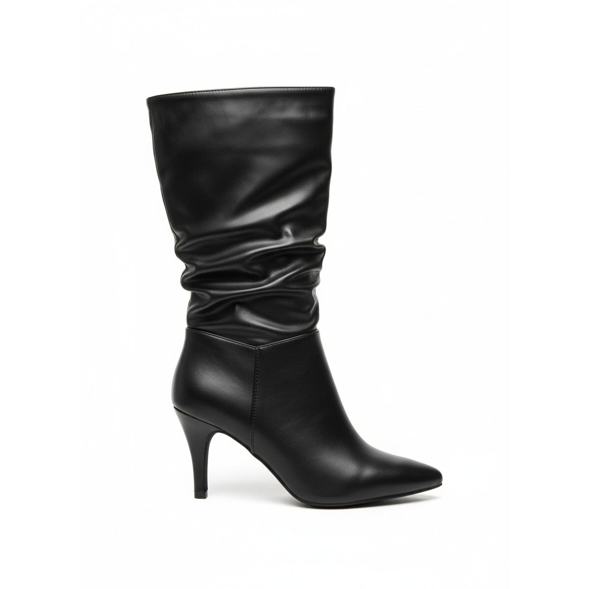 BOVINITA - Bota Mujer Negra Taco Aguja Fina Caña Arrugada Elegante