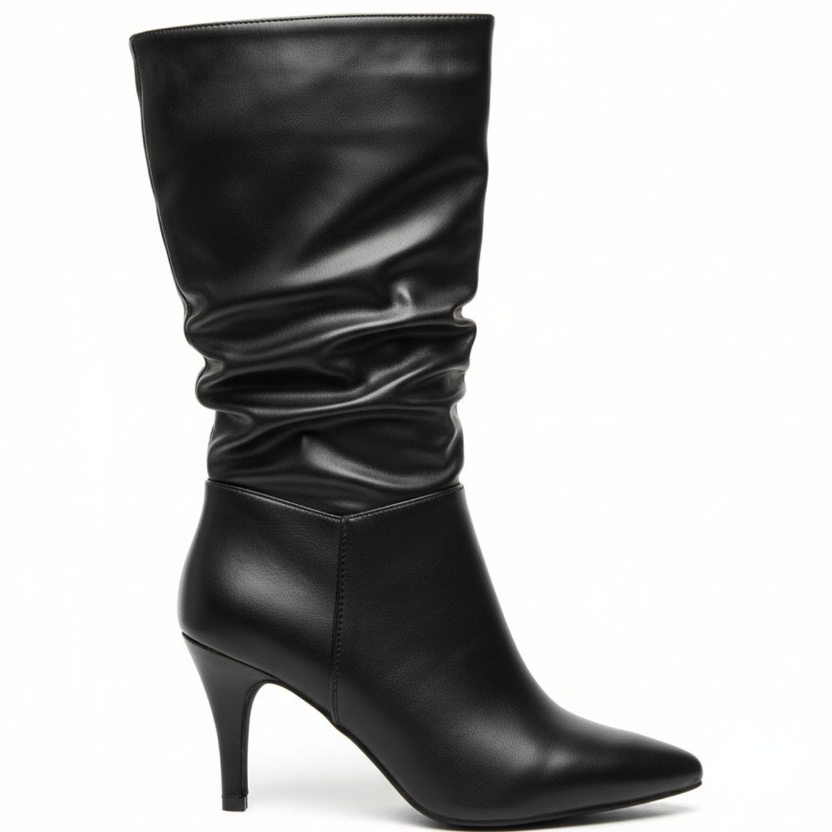 BOVINITA - Bota Mujer Negra Taco Aguja Fina Caña Arrugada Elegante