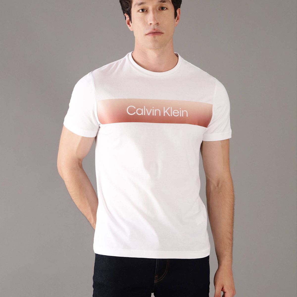 CALVIN KLEIN - Polera Linear con Logo Blanco Calvin Klein
