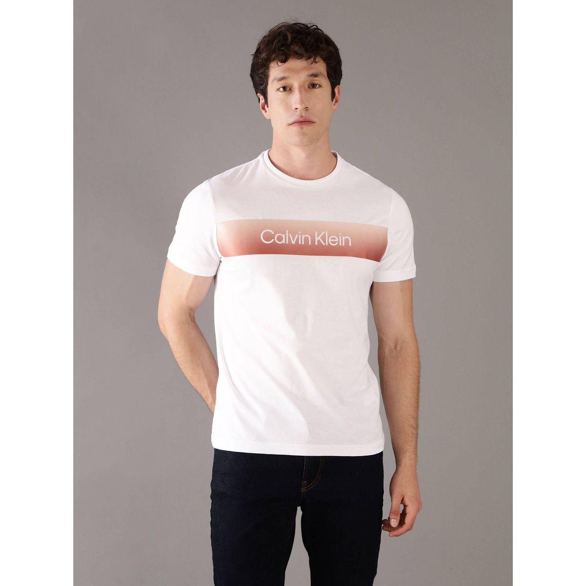 CALVIN KLEIN - Polera Linear con Logo Blanco Calvin Klein