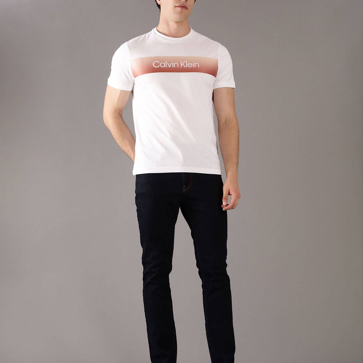 CALVIN KLEIN - Polera Linear con Logo Blanco Calvin Klein