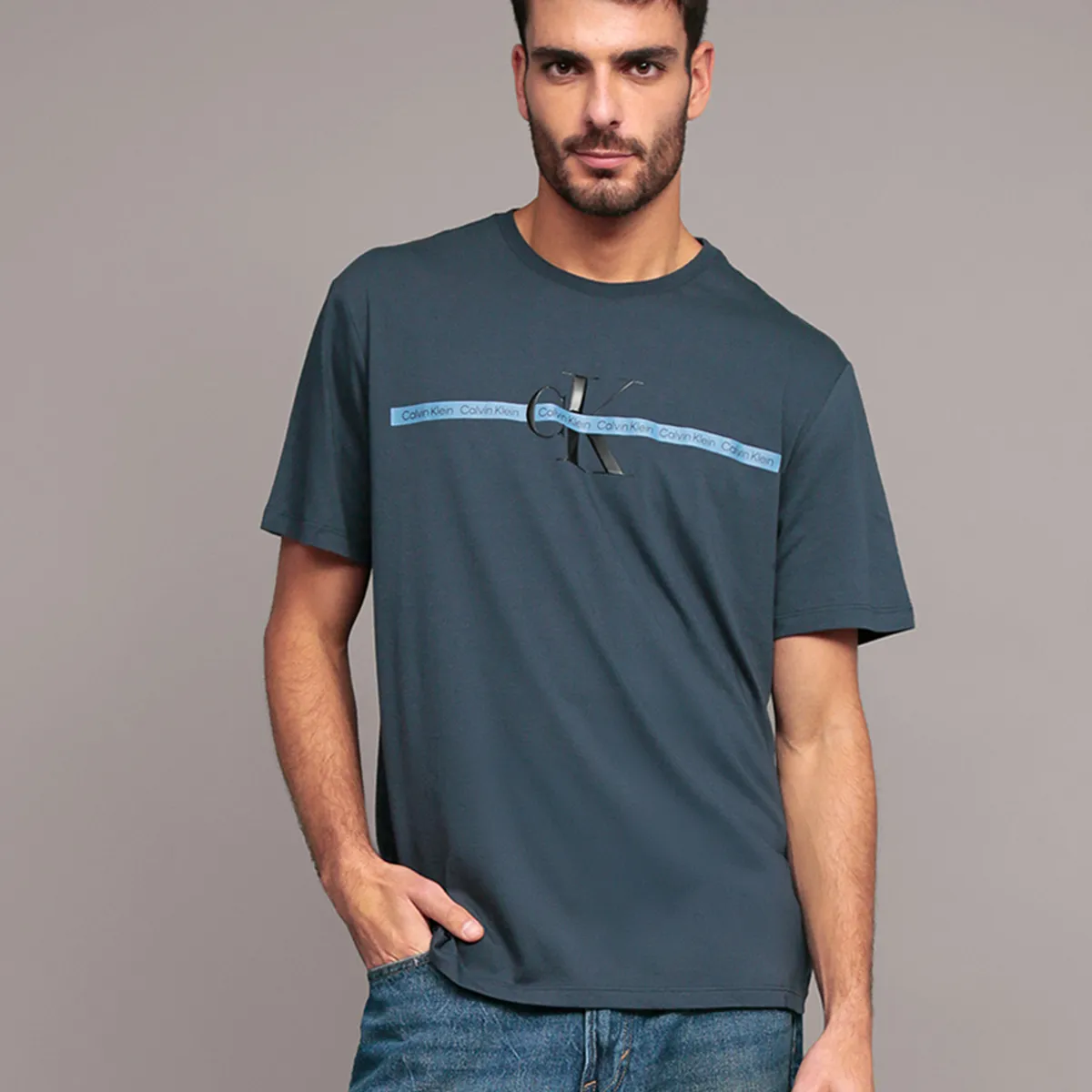 CALVIN KLEIN - Polera Repeat Layered Azul Calvin Klein