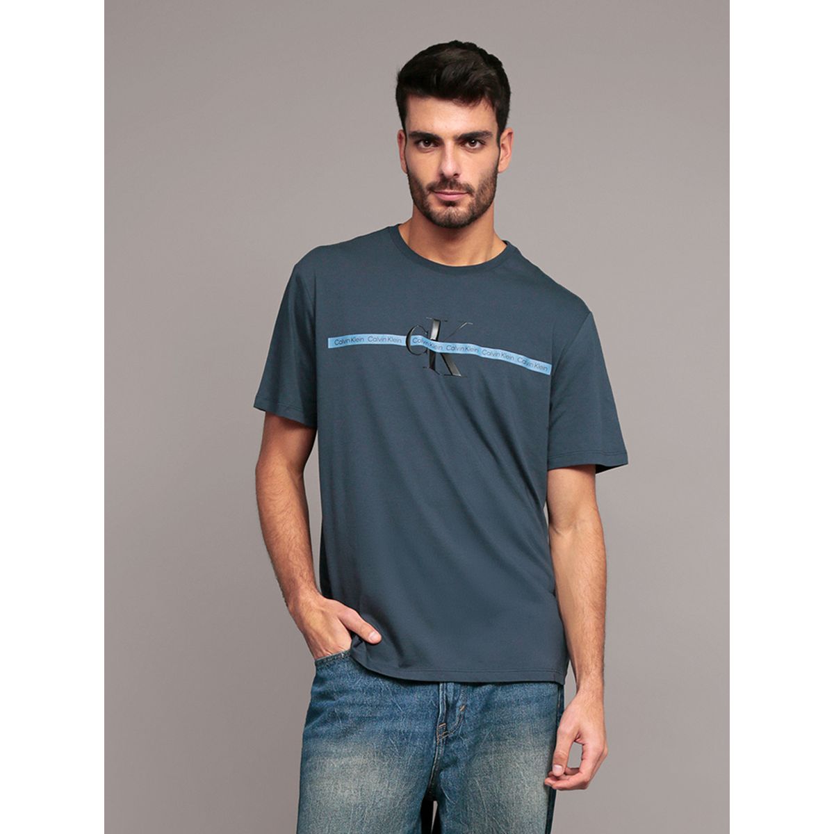 CALVIN KLEIN - Polera Repeat Layered Azul Calvin Klein