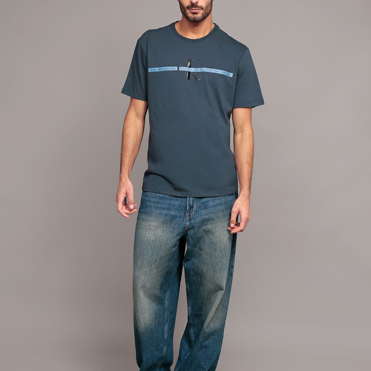 CALVIN KLEIN - Polera Repeat Layered Azul Calvin Klein