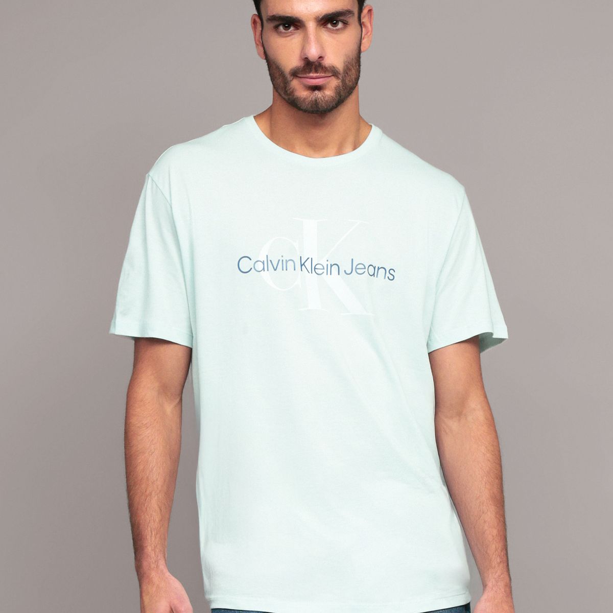 CALVIN KLEIN - Polera Monogram Crew Celeste Calvin Klein