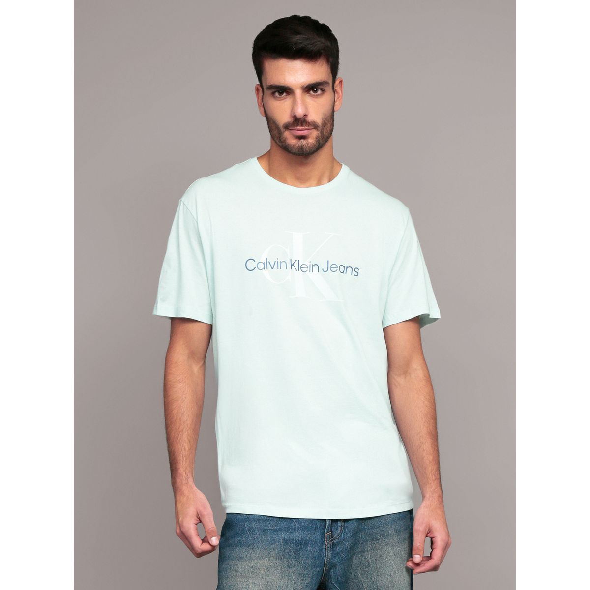 CALVIN KLEIN - Polera Monogram Crew Celeste Calvin Klein