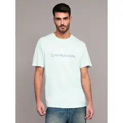 CALVIN KLEIN - Polera Monogram Crew Celeste