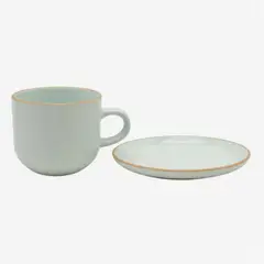 HALLEN - Set 6 Tazas + 6 Platos Te o Cafe Ceramica 350 ML Beige