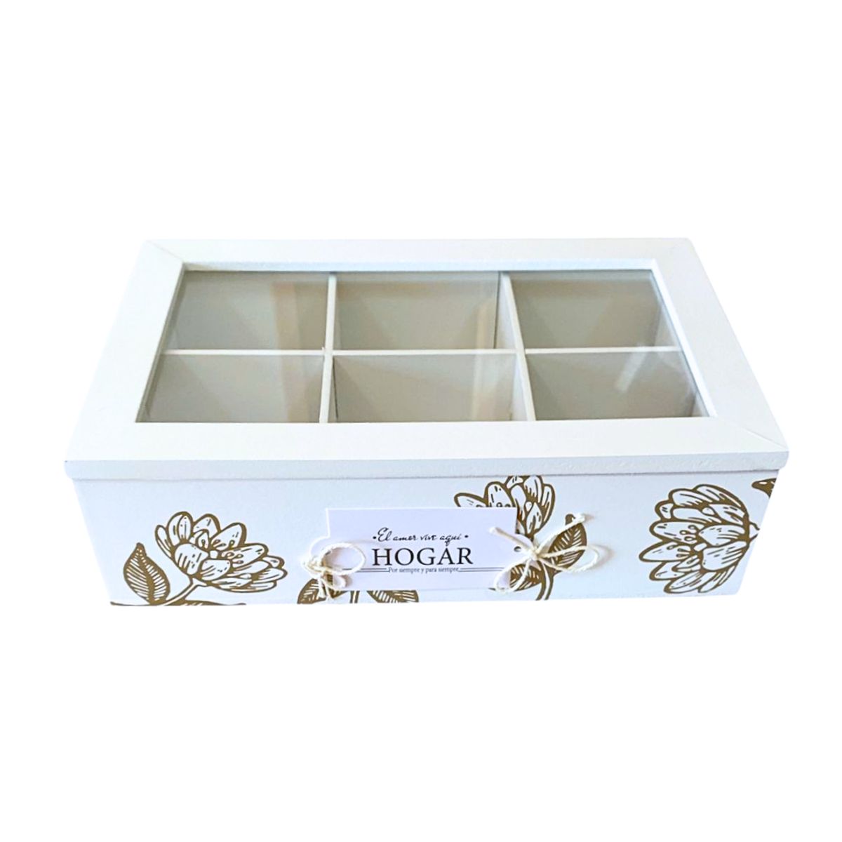 GENERICO - Caja Organizadora De Madera Para Té Con 6 Compartimientos