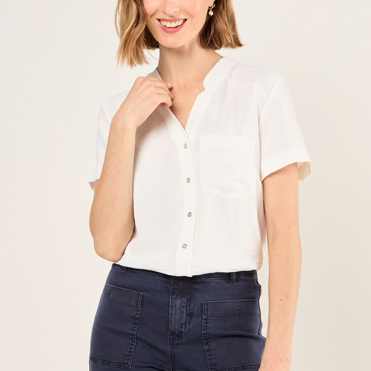 MA GRIFFE - Blusa Lisa Mujer Crudo Magriffe