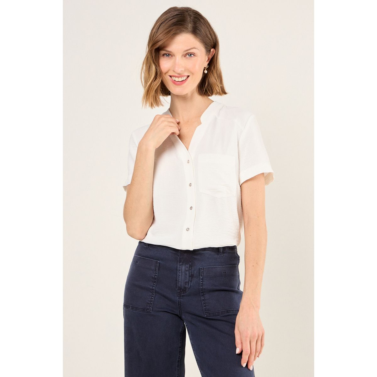 MA GRIFFE - Blusa Lisa Mujer Crudo Magriffe