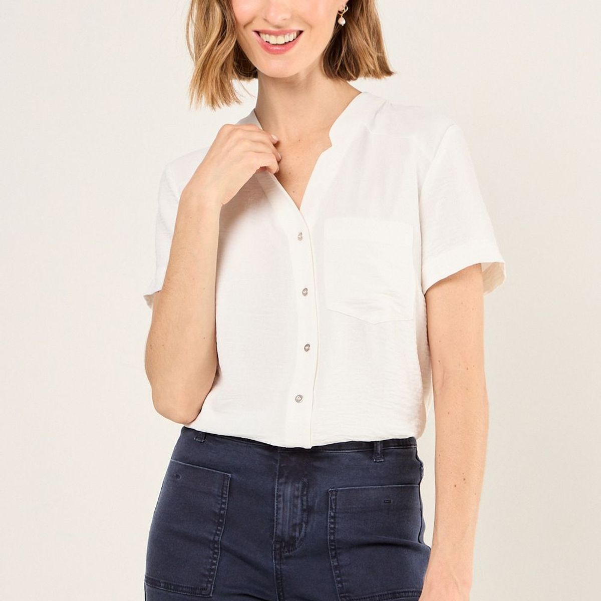 MA GRIFFE - Blusa Lisa Mujer Crudo Magriffe