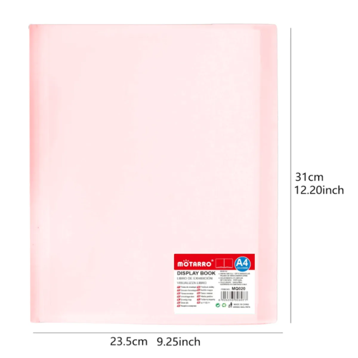 MOTARRO - Carpeta Archivadora Color Pastel 20 Fundas Transparentes A4