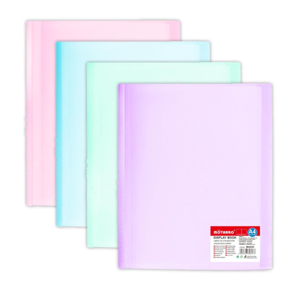 MOTARRO - Carpeta Archivadora Color Pastel 20 Fundas Transparentes A4
