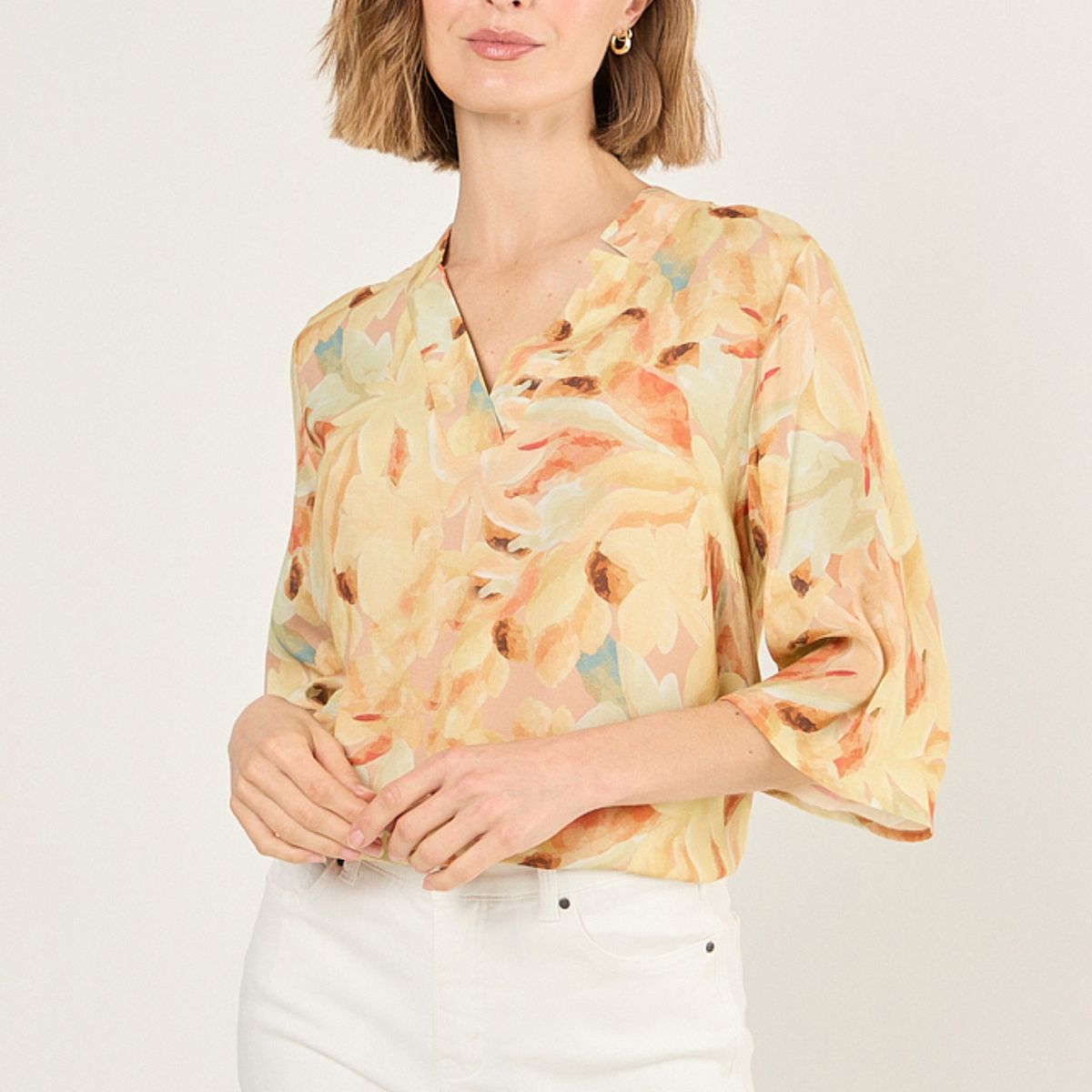 MA GRIFFE - Blusa De Viscosa Estampada Con Cuello Mujer Amarillo Magriffe