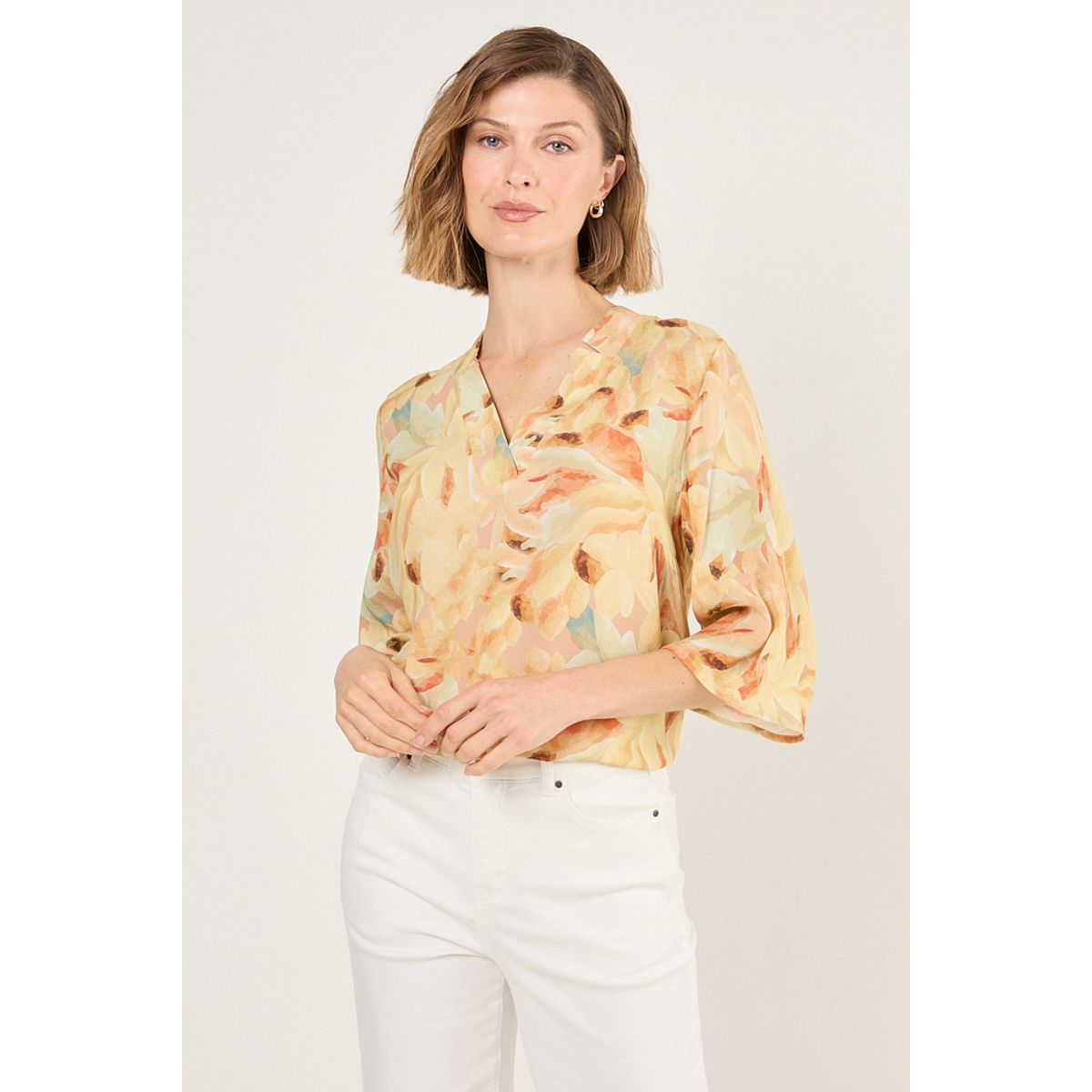 MA GRIFFE - Blusa De Viscosa Estampada Con Cuello Mujer Amarillo Magriffe