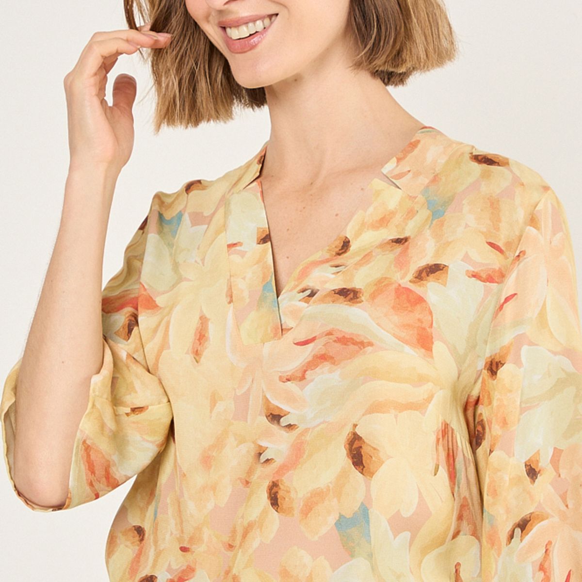 MA GRIFFE - Blusa De Viscosa Estampada Con Cuello Mujer Amarillo Magriffe