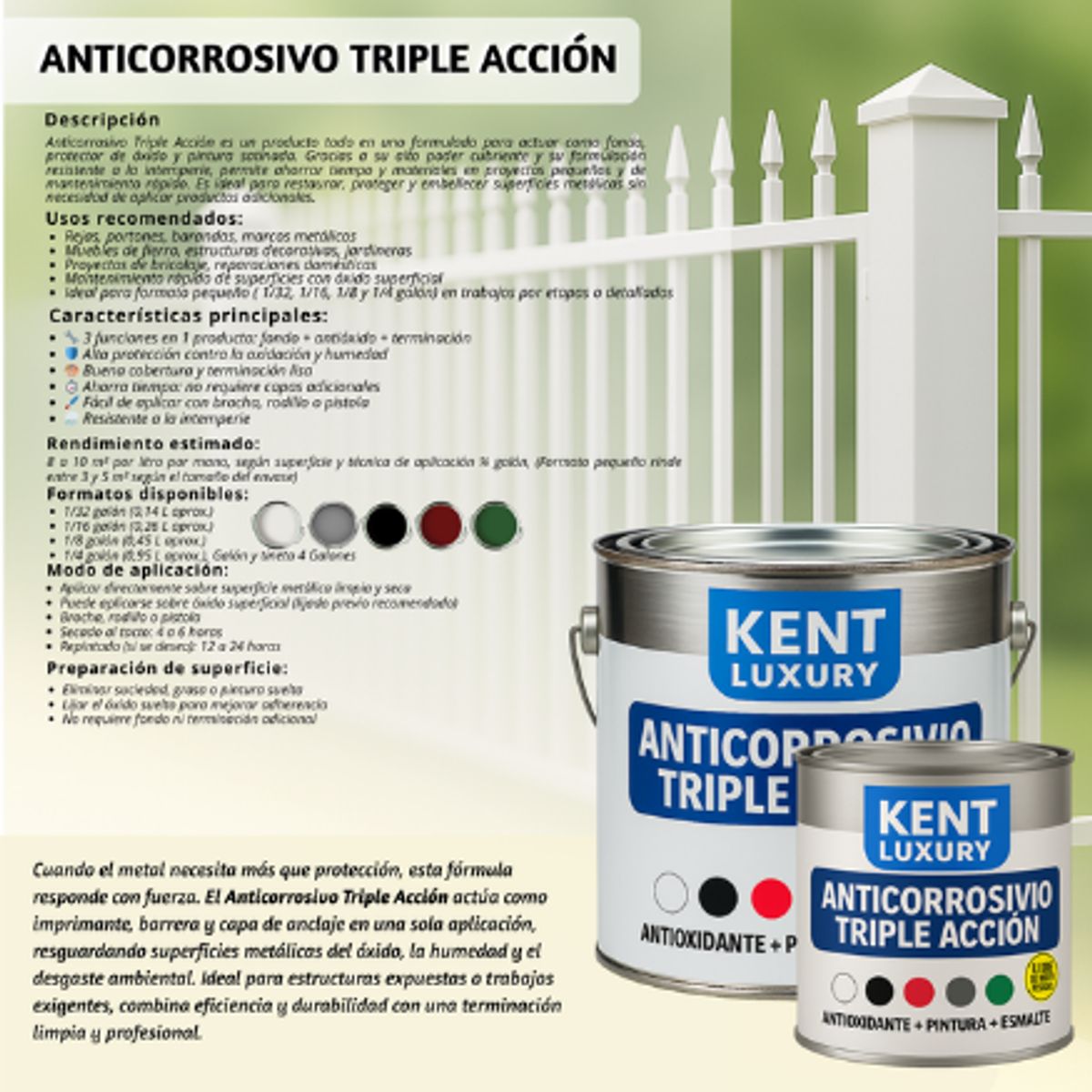 KENT - ANTICORROSIVO TRIPLE ACCIÓN 1-8 Galón NOGAL