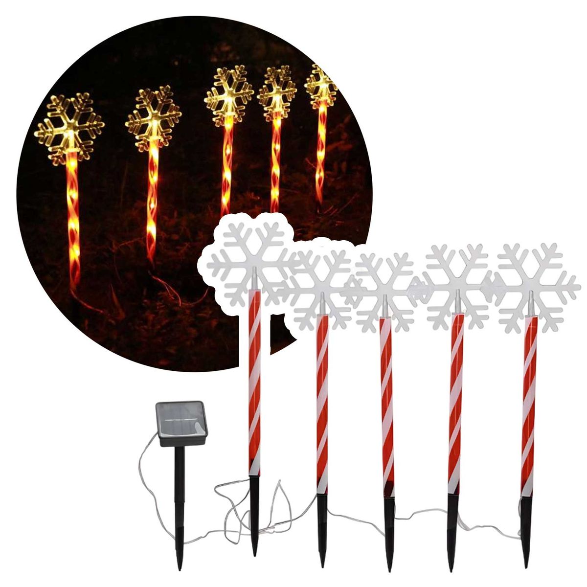 GENERICO - Estacas Solares Navidad Jardín Decoración x5 Copo