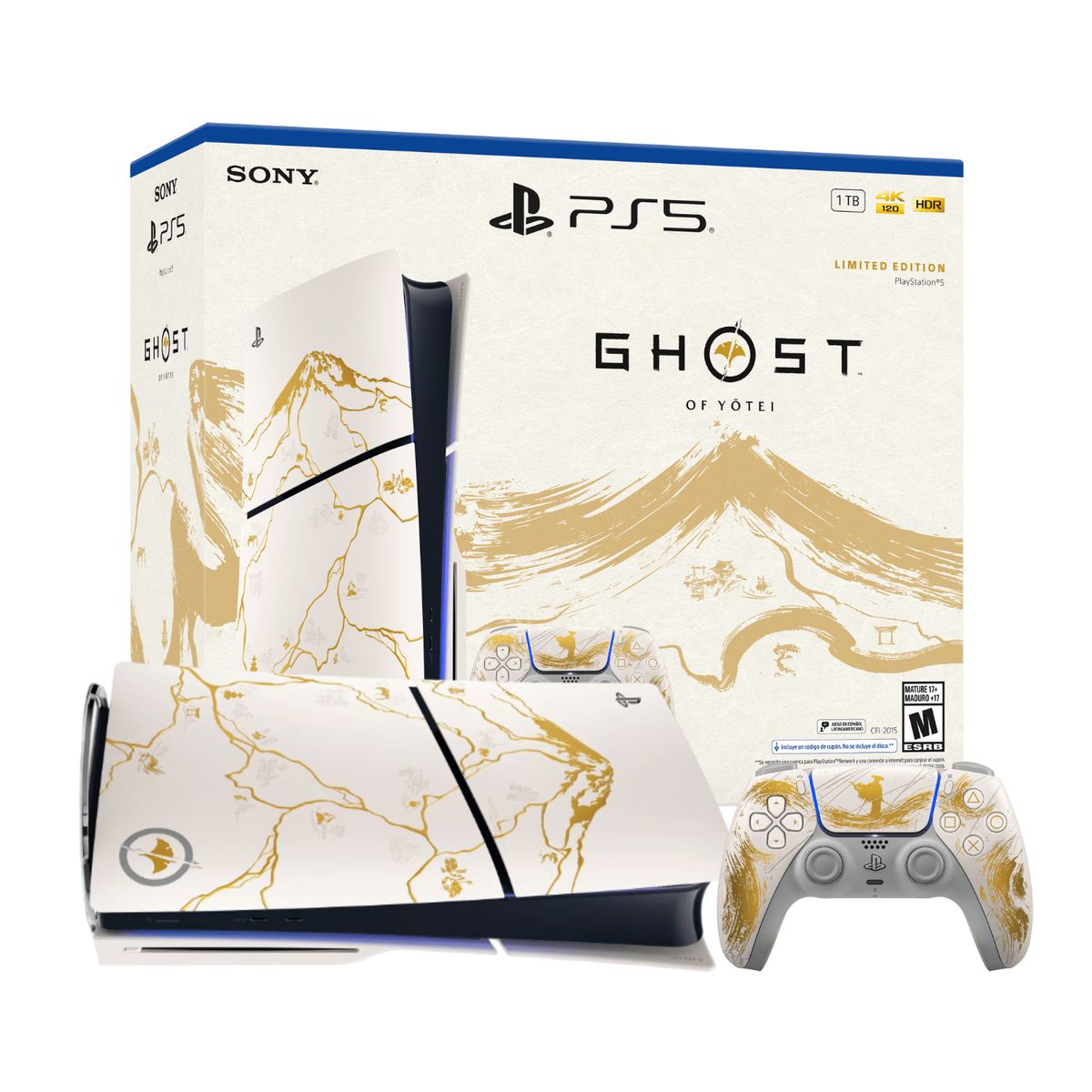 SONY - Consola Sony PS5 Slim Ghost of Yotei Bundle Gold Edición Disco
