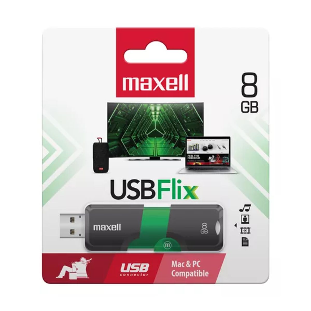 GENERICO - Pendrive Maxell Flix 8GB 20 Verde Diseño Lisa