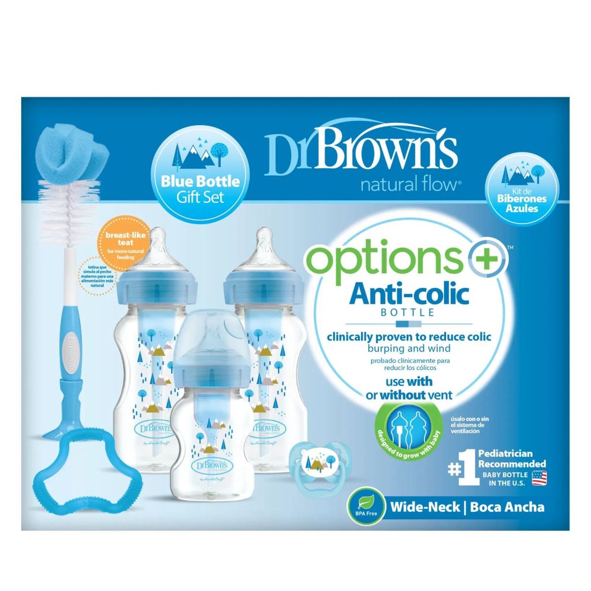 DR BROWNS - Set De Mamadera Dr Browns Boca Ancha Options Celeste