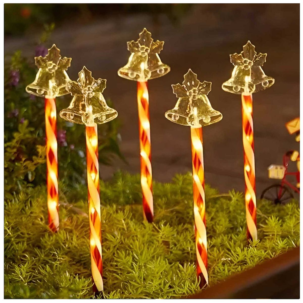 GENERICO - Estacas Solares Navidad Jardín Decoración x5 Campana