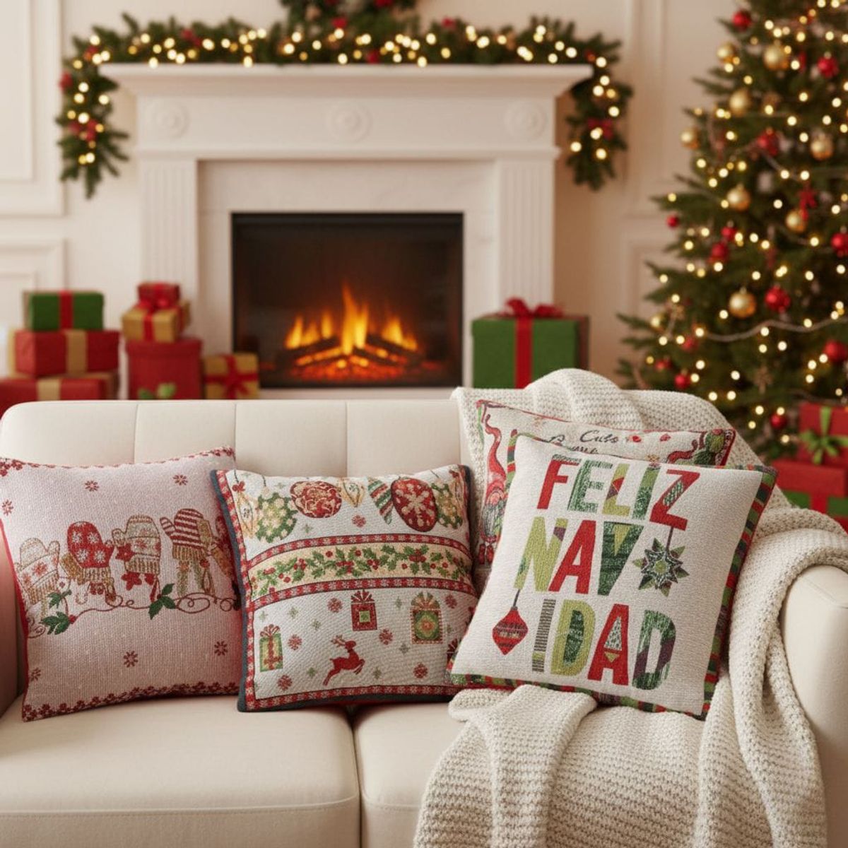 HOMEY - Fundas Navideñas, material en poliester, Set de 4 unidades.