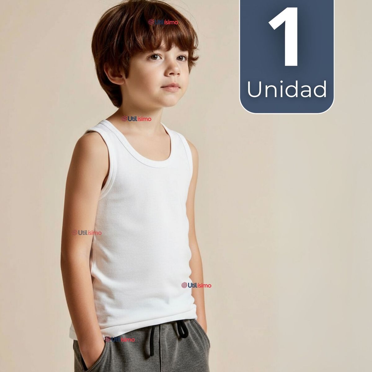 UTILISIMO - Camiseta Sin Manga Básica Suave 100% Algodón Blanco Niño Juvenil y Hombre