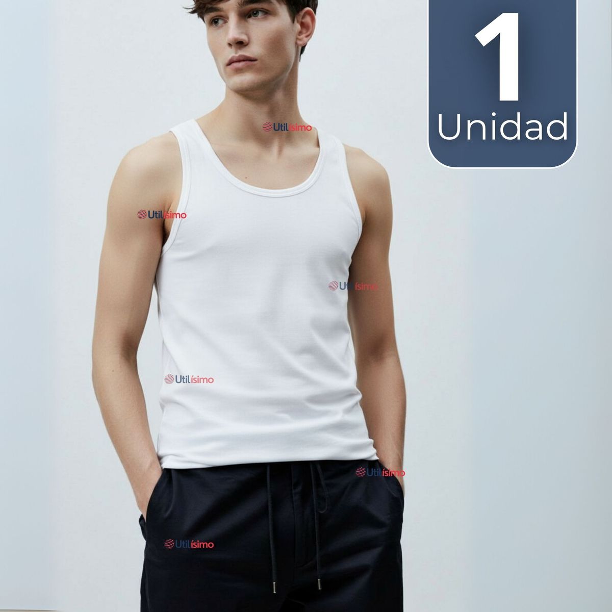 UTILISIMO - Camiseta Sin Manga Básica Suave 100% Algodón Blanco Niño Juvenil y Hombre