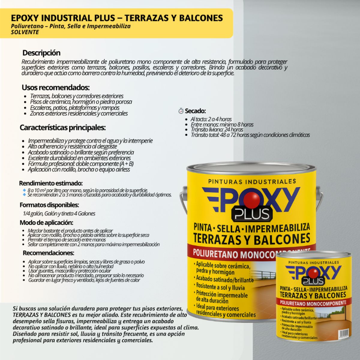 EPOXY - TERRAZAS Y BALCONES- Pinta Sella e Impermeabiliza - 1L TERRACOTA