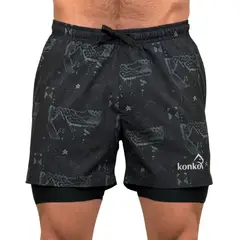 KONKO ACTIVE - Short Deportivo Hombre Con Calza 2 en 1 Perfect Dark Tribal Konko