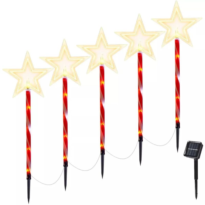 GENERICO - Pack X5 Luces Navideñas Solares Estaca De Jardín Estrella