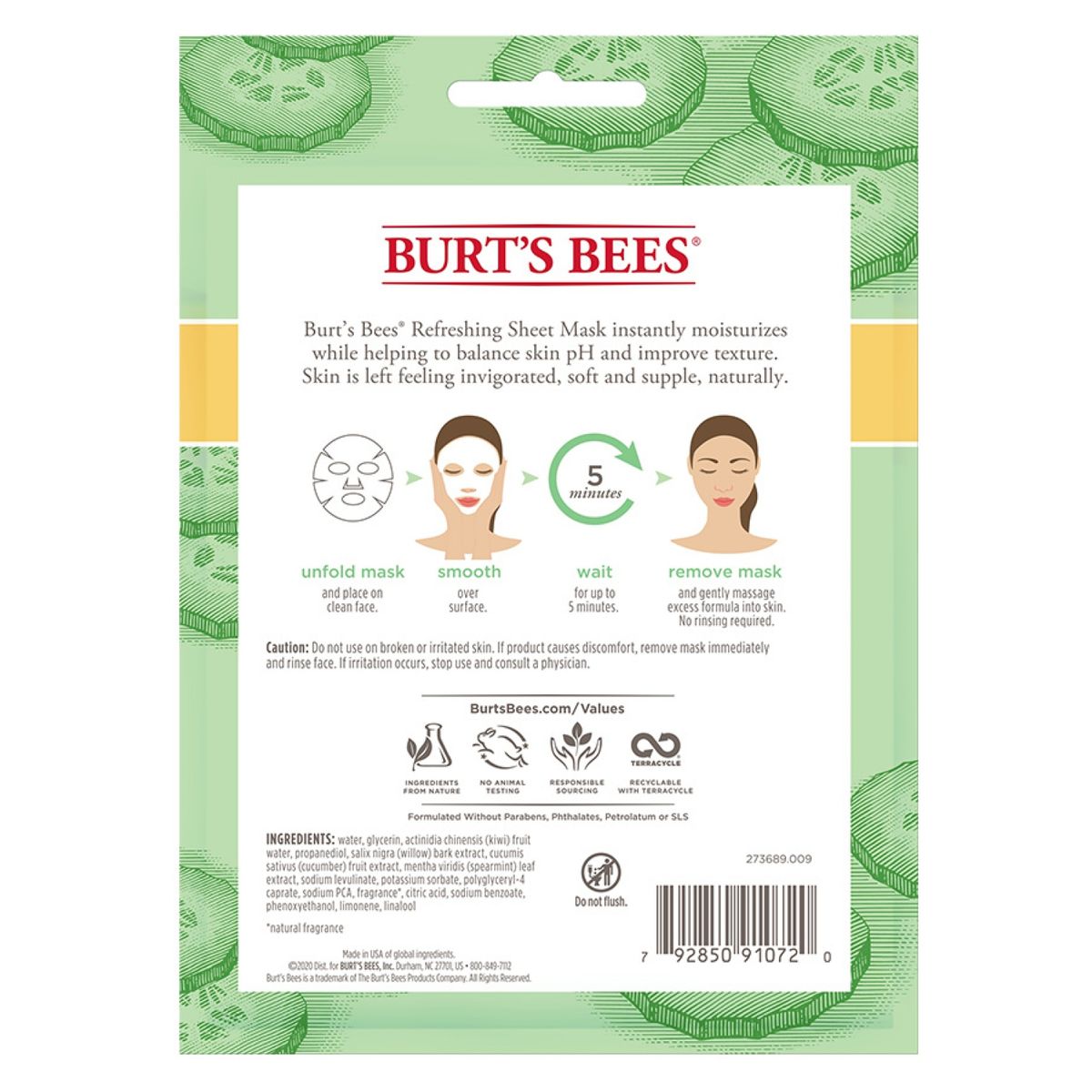 BURTS BEES - Mascarilla Facial Refrescante de Pepino BURTS BEES