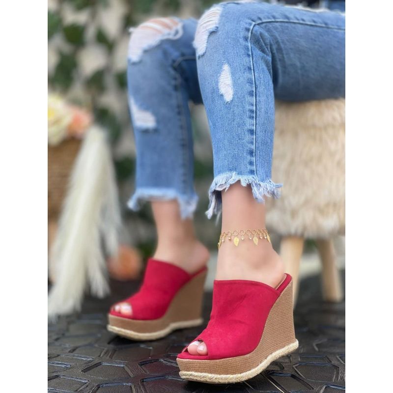 SNOOPY - Sandalias Rojas Mujer con Plataforma M435  Horma Pequeña