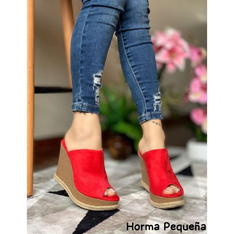 SNOOPY - Sandalias Rojas Mujer con Plataforma M435  Horma Pequeña