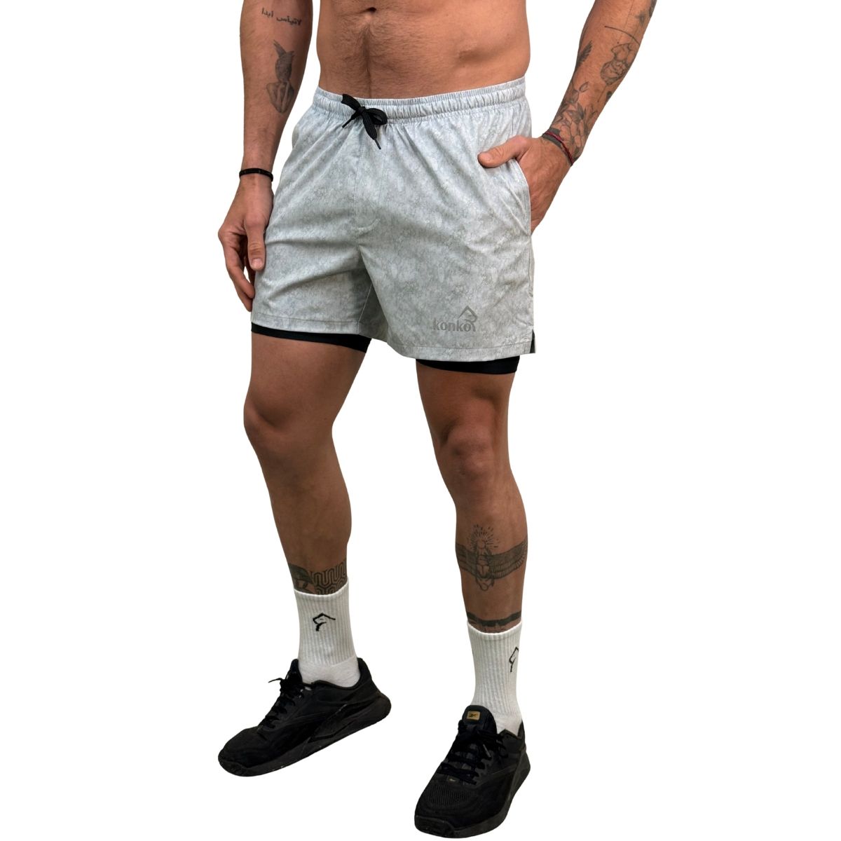 KONKO ACTIVE - Short Deportivo Hombre Con Calza 2 en 1 Perfect Gray Konko