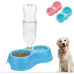 GENERICO - Plato doble con dispensador agua mascotas color azul