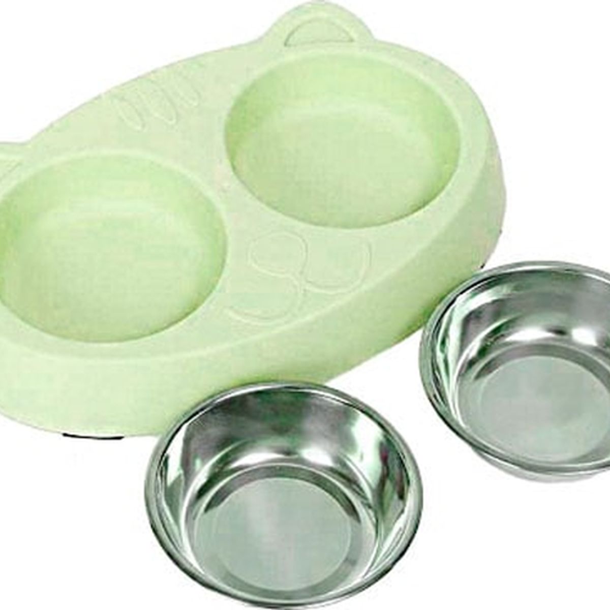 GENERICO - Plato doble comedero mascotas color verde