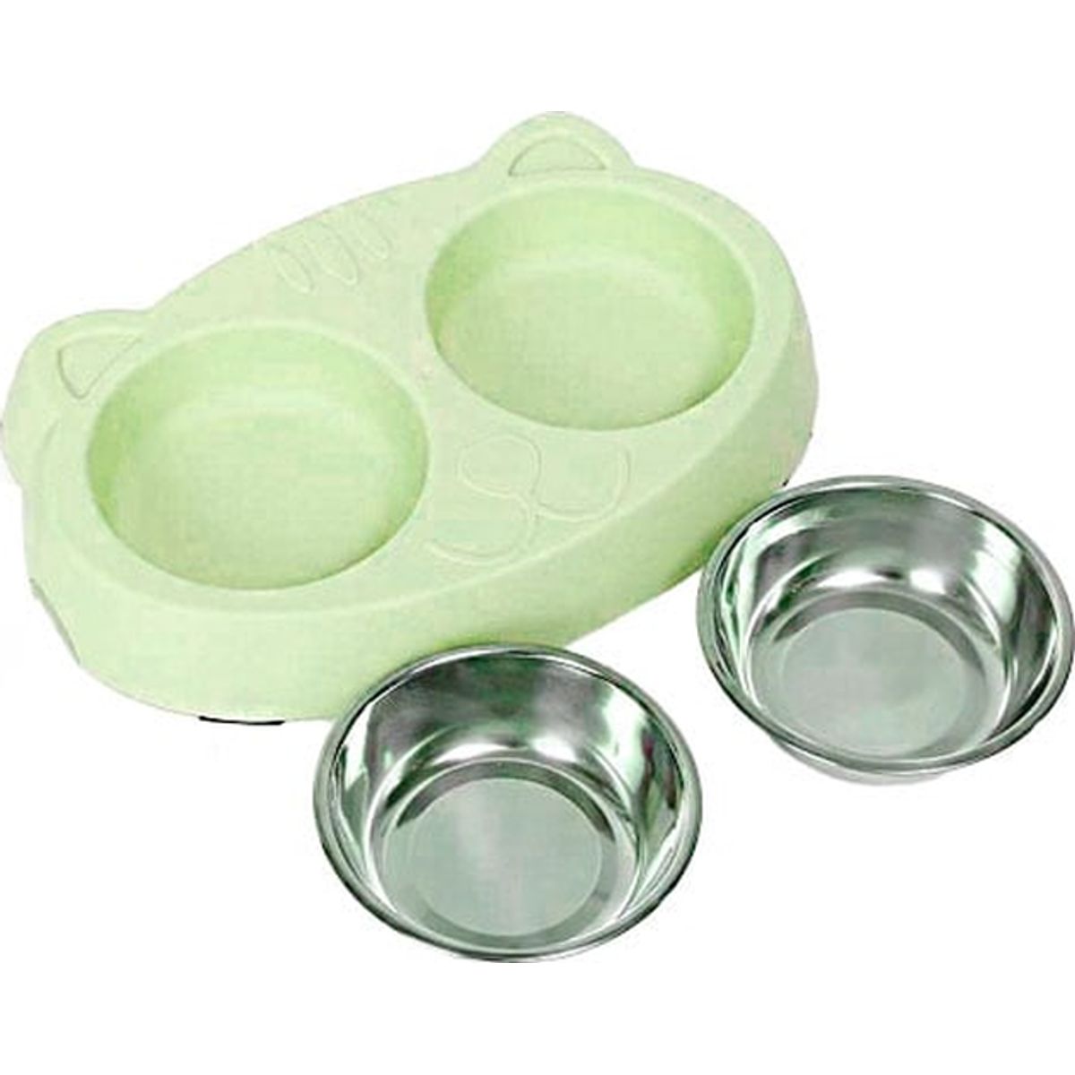 GENERICO - Plato doble comedero mascotas color verde