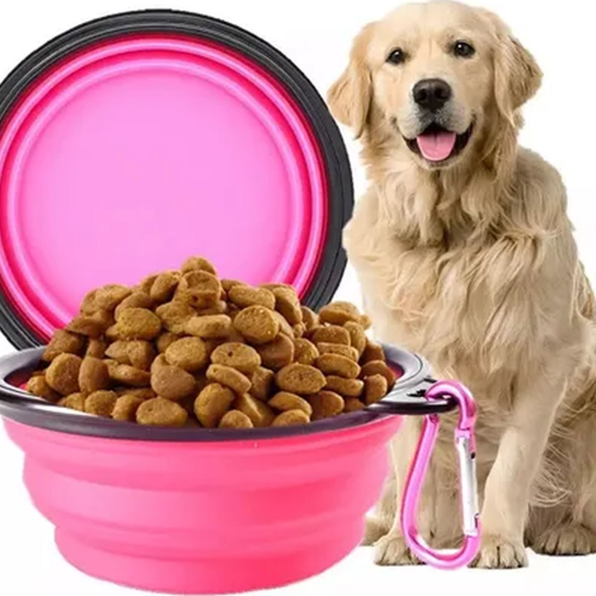 GENERICO - Plato goma plegable portátil mascotas color rosado