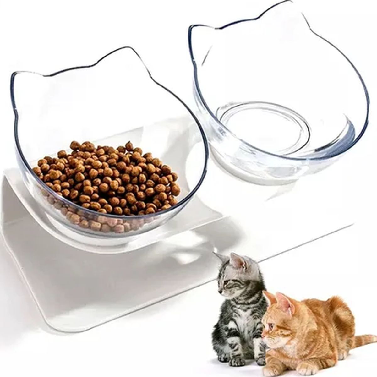 GENERICO - Plato doble gato comedero mascotas color blanco