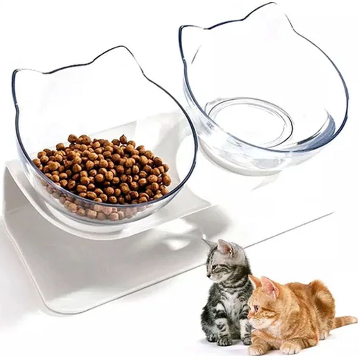GENERICO - Plato doble gato comedero mascotas color blanco