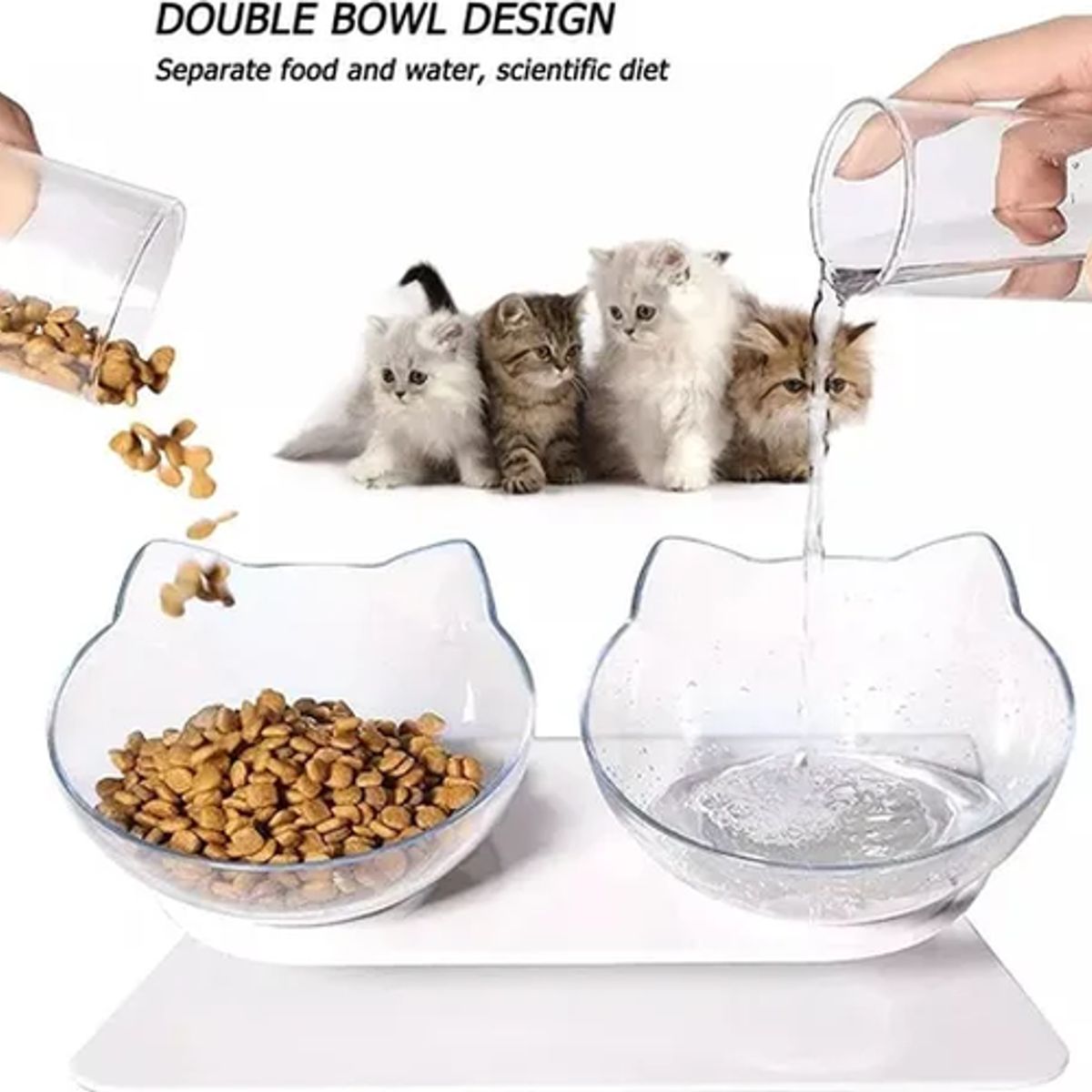 GENERICO - Plato doble gato comedero mascotas color blanco