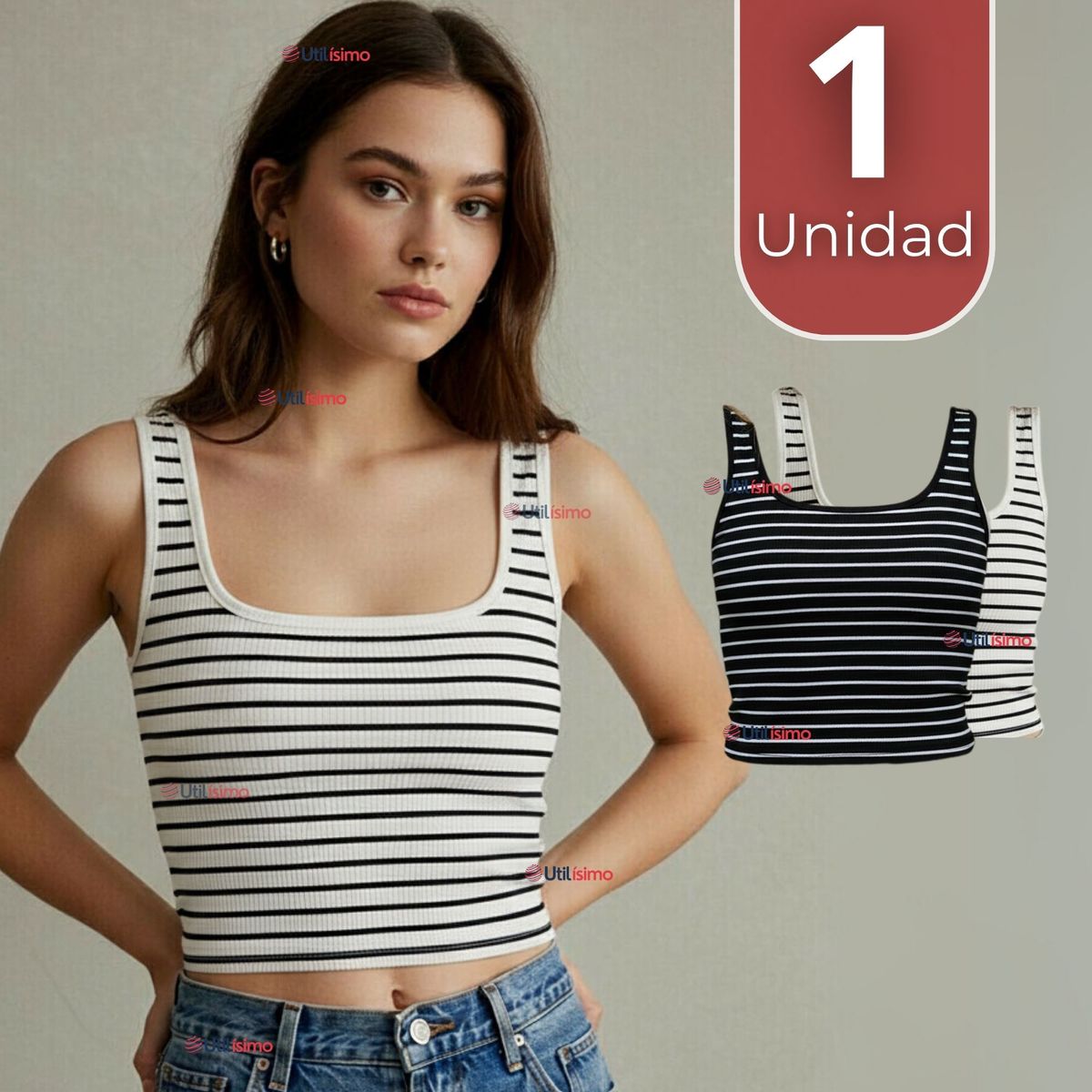 UTILISIMO - Camiseta Rayas 100% Algodón Básica Elástica Mujer Colores Surtidos