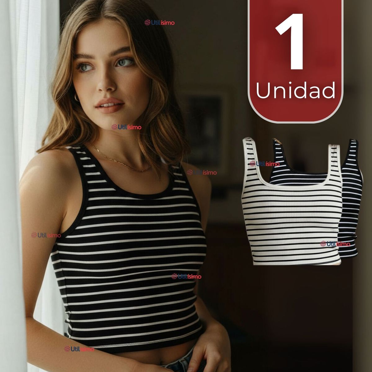 UTILISIMO - Camiseta Rayas 100% Algodón Básica Elástica Mujer Colores Surtidos