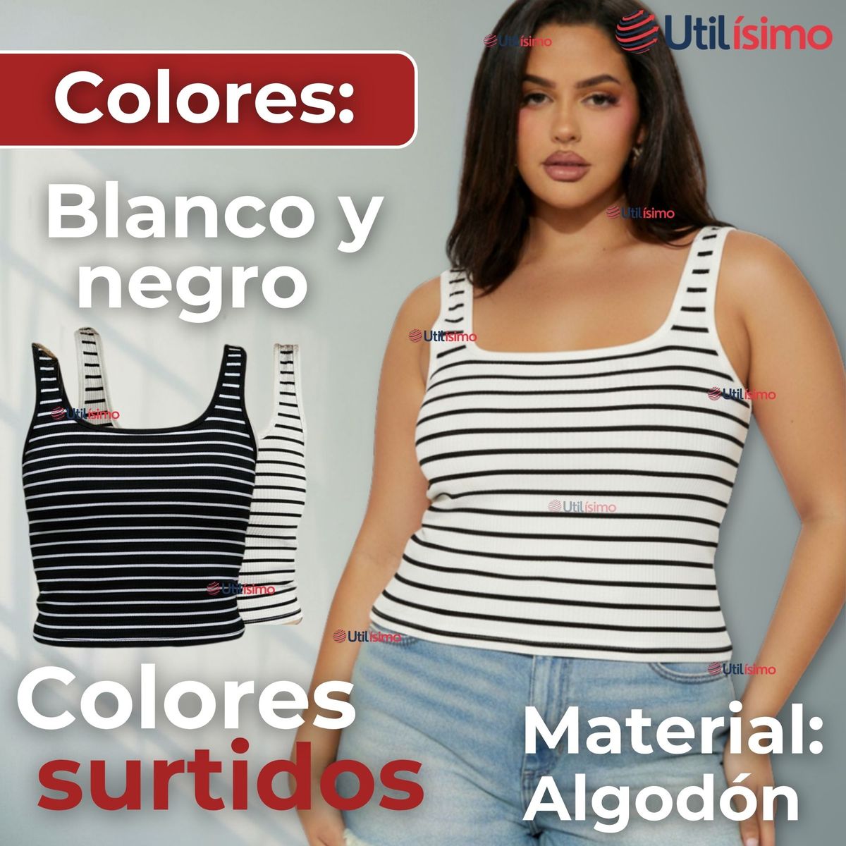 UTILISIMO - Camiseta Rayas 100% Algodón Básica Elástica Mujer Colores Surtidos