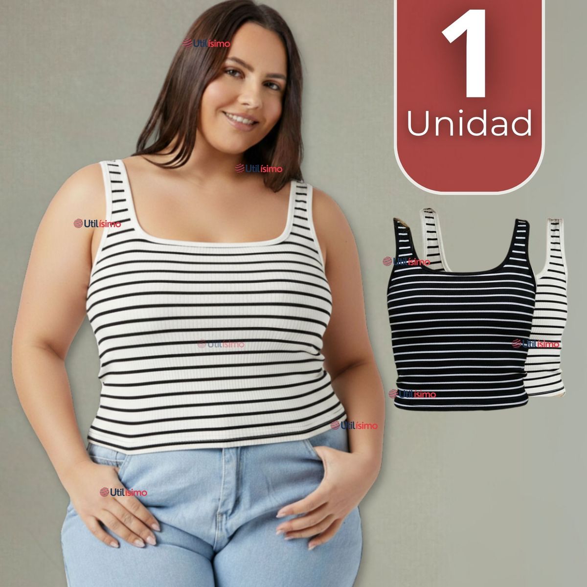 UTILISIMO - Camiseta Rayas 100% Algodón Básica Elástica Mujer Colores Surtidos