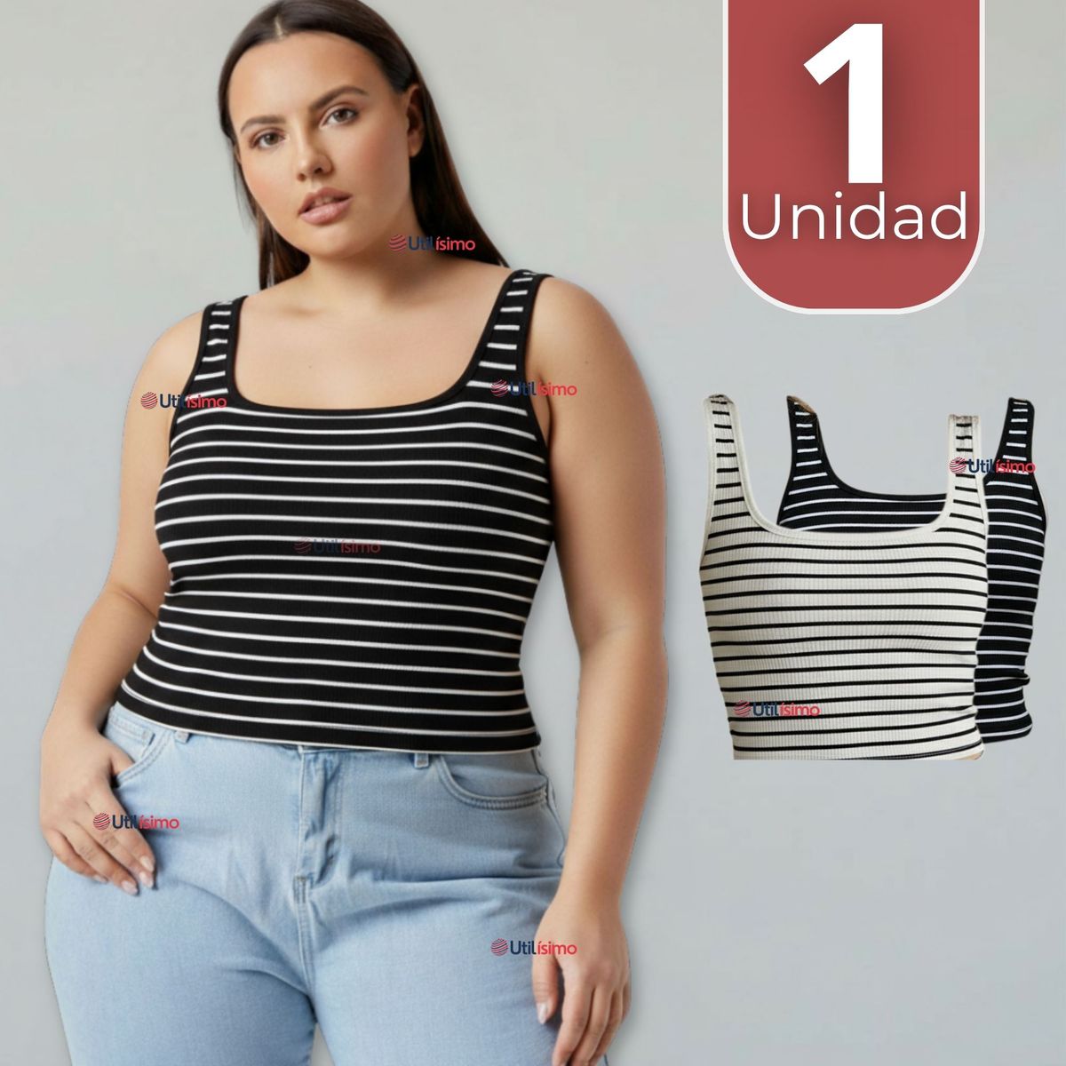 UTILISIMO - Camiseta Rayas 100% Algodón Básica Elástica Mujer Colores Surtidos